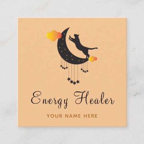 Energy Healer Black Cat Psychic Fortune Teller  Square Business Card