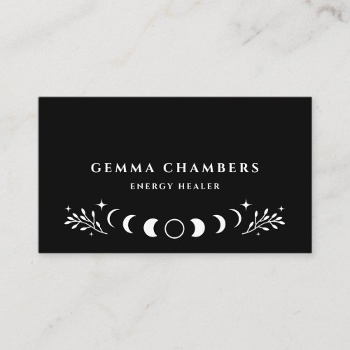 Energy Healer Celestial Moon Phases Black Business Card