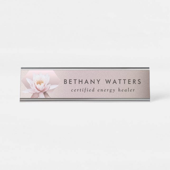 Energy Healer Counselor Lotus Dusty Rose Gradient Desk Name Plate (Front)