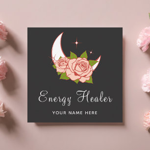 Energy Healer Fortune Teller Moon & Roses Floral Square Business Card