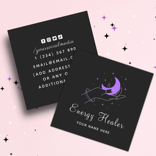 Energy Healer Fortune Teller Mystic Hand Moon Star Square Business Card