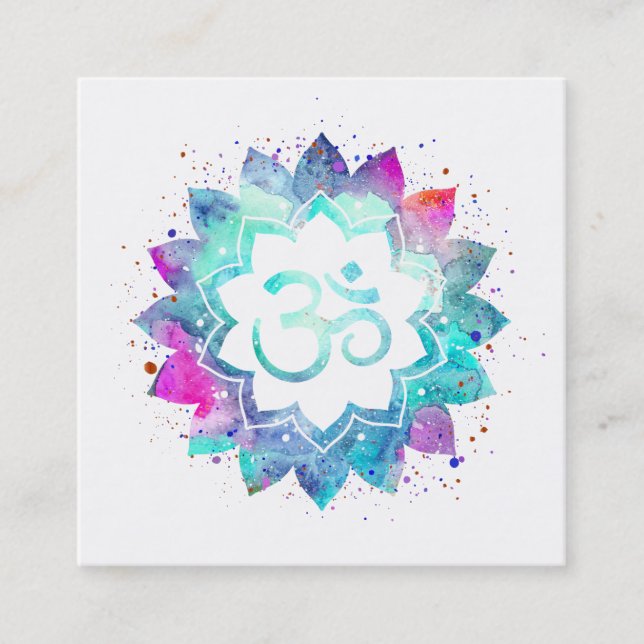 *~*  Energy Healer Lotus Mandala Om Aum Symbol Square Business Card (Front)