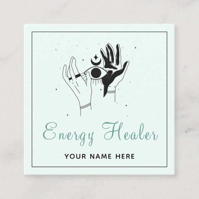 Energy Healer Mystic Hands Third Eye Cosmic Modern Square Business Card (Front)