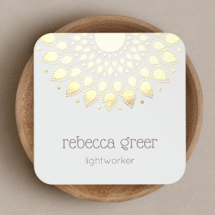 Energy Healer Yellow Gold Floral Lotus Mandala Square Business Card