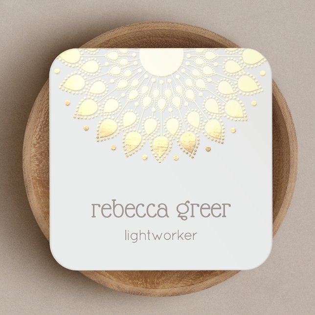 Energy Healer Yellow Gold Floral Lotus Mandala Square Business Card (Creator Uploaded)