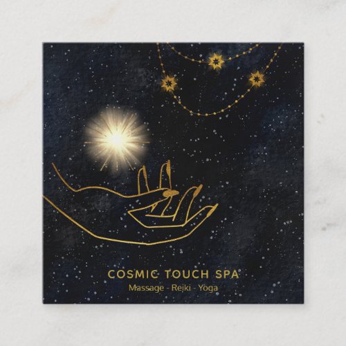  Energy Healing  Gold Cosmic Stars Hands Square Business Card