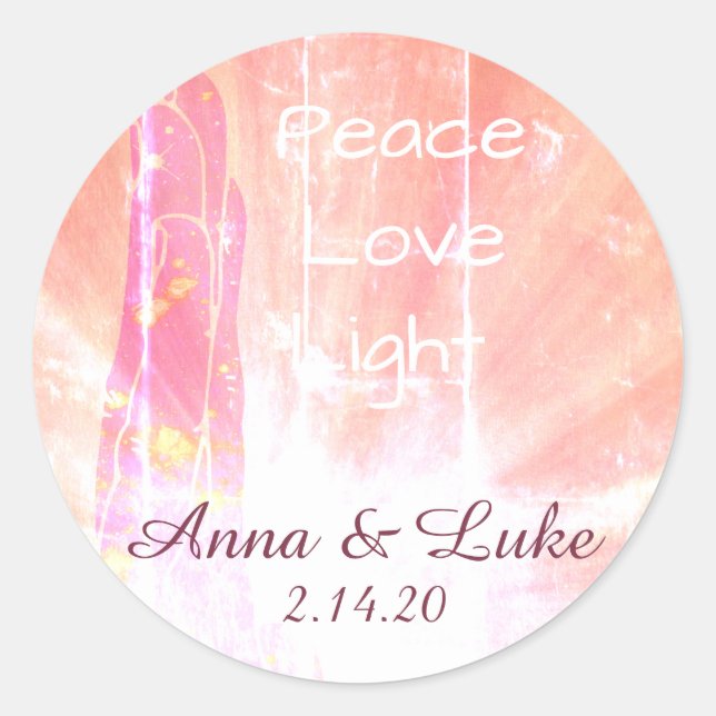 *~*  Energy Healing Hand  Peace  Love Light Classic Round Sticker (Front)