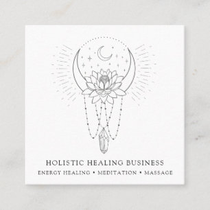 Energy Healing Moon Lotus Flower Crystal Square Business Card