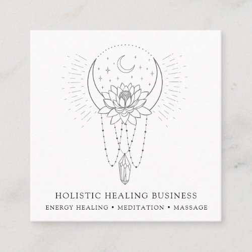 Energy Healing Moon Lotus Flower Crystal  Square Business Card