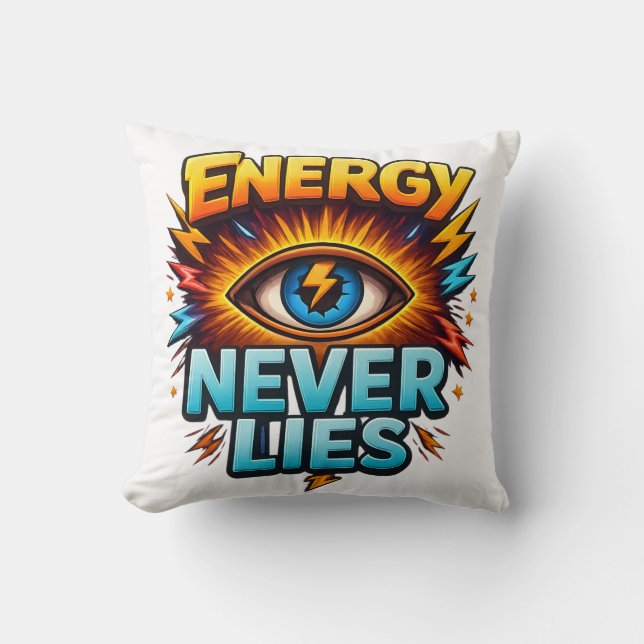 Energy Never Lies – Electric Eye Power Logo Design Throw Pillow (Front)