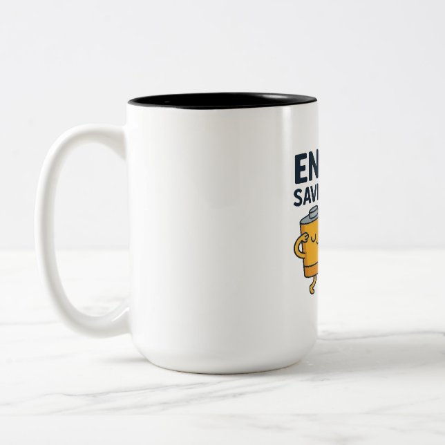 Energy Saving Mode On- Funny Battery Lazy Tshirt Two-Tone Coffee Mug (Left)