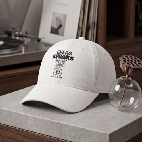 Energy Speaks Louder Graphic White Baseball Cap