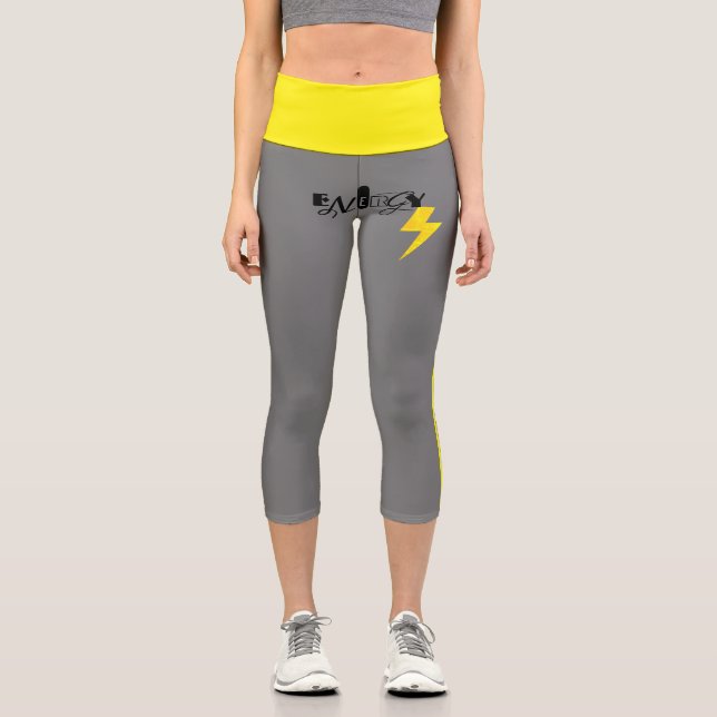 Energy Thunder Sign Power Yellow Line Capri Leggings (Front)