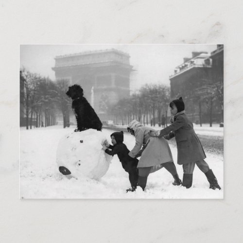 Enfants neige Paris 1930 Postcard
