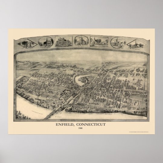 Enfield, CT Panoramic Map - 1908 Poster | Zazzle.com