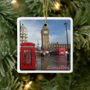 ENG063 LONDON BIG BEN, Double Decker Bus, Ceramic Ornament