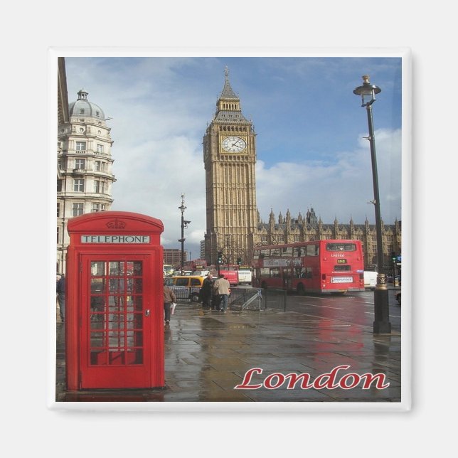 ENG063 LONDON BIG BEN, Double Decker Bus, Fridge   Magnet (Front)
