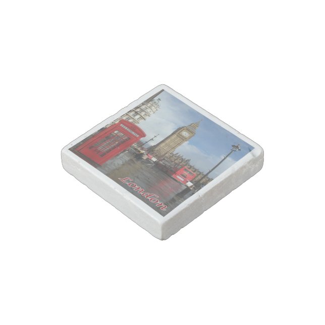 ENG063 LONDON BIG BEN, Double Decker Bus, Stone Magnet (Angled)
