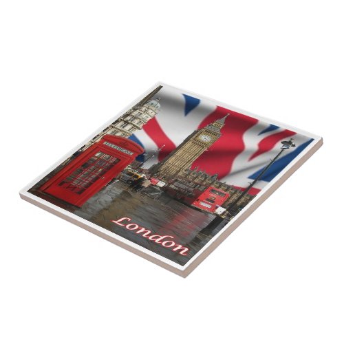 ENG082 BIG BEN DOUBLE DECKER BUS CERAMIC TILE