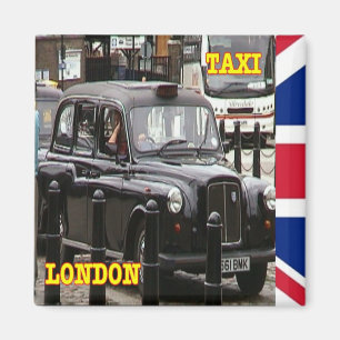 ENG094 LONDON BLACK CAP TAXI, Fridge Magnet