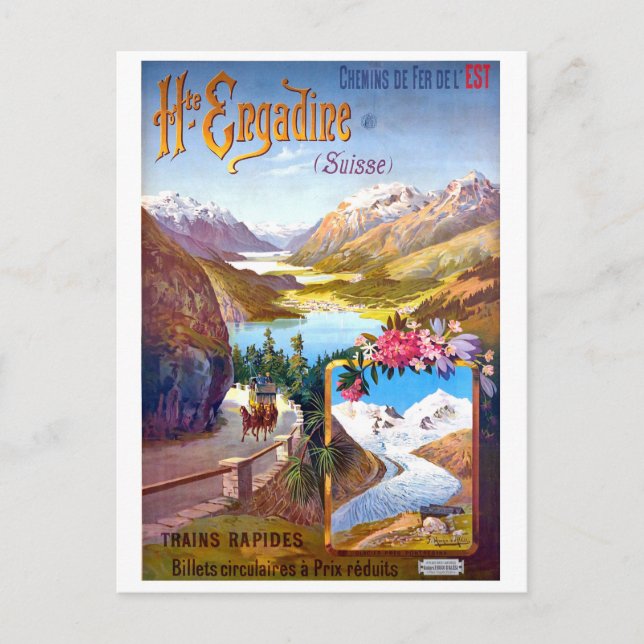 Engadin, Switzerland, landscape and mountain road Postcard (Front)