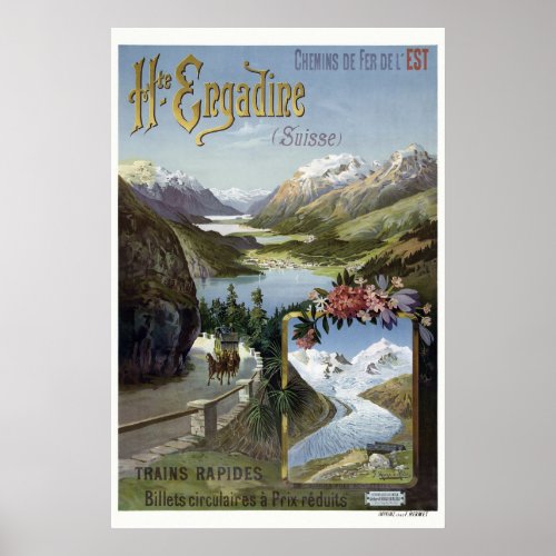 Engadin Switzerland Railroad Vintage Poster