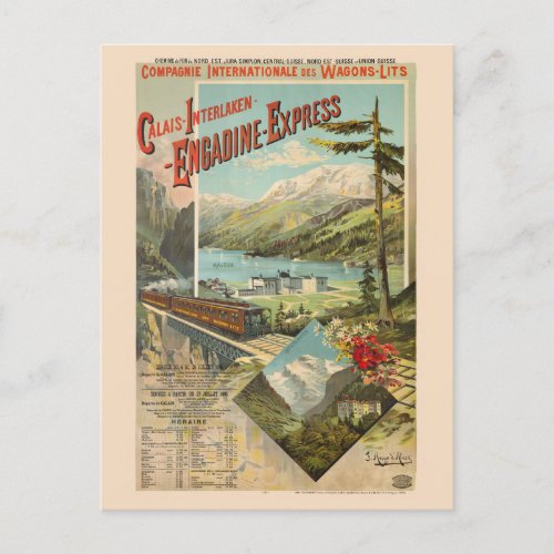 Engadine_Express Switzerland Vintage Poster 1890 Postcard