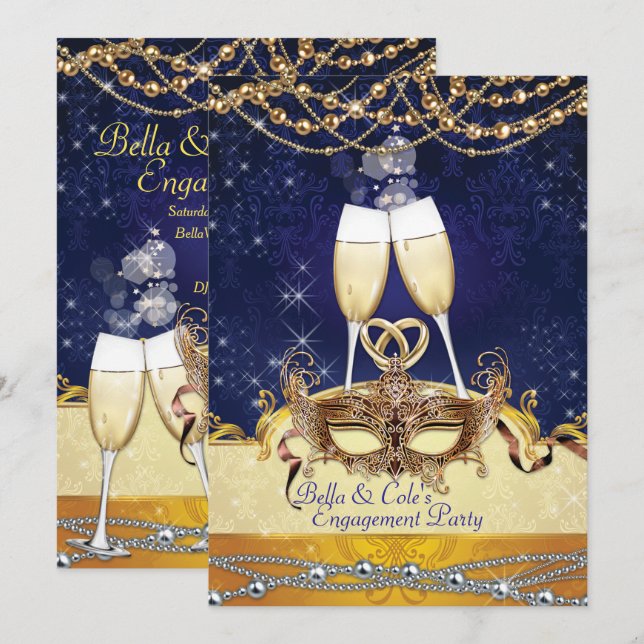 Engage Masquerade Mardi Gras Birthday Party Invite (Front/Back)
