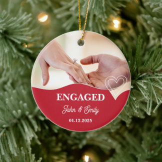 Engaged – Add Your Name, Birthdate & Photo Ceramic Ornament
