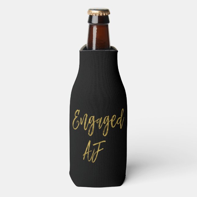 Engaged AF Black and Gold Foil Bottle Cooler (Bottle Front)