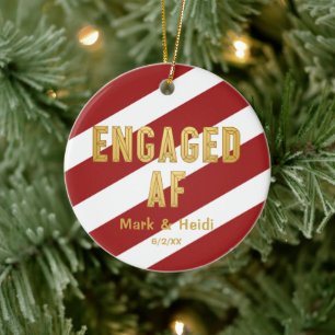 Engaged AF Funny Personalized Red Engagement Ceramic Ornament