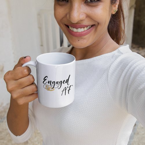 Engaged AF funny Wedding gold Rings Handwritten Coffee Mug