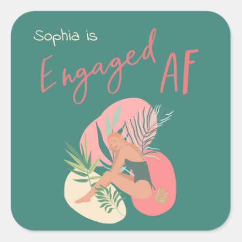 Engaged AF Green and Pink Summer Bachelorette Vibe Square Sticker