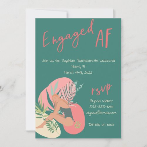 Engaged AF Green  Pink Summer Bachelorette  Invitation
