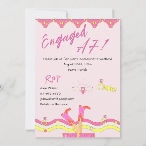 Engaged AF Pink Bachelorette Party And Itinerary Invitation