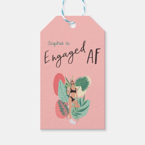 Engaged AF Pink  Black Bachelorette Bridal Shower Gift Tags