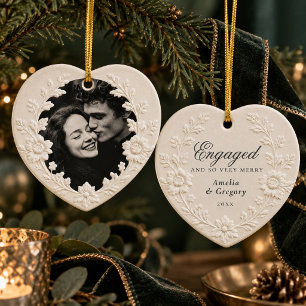 Engaged and So Very Merry Christmas Couple Photo Ceramic Ornament
