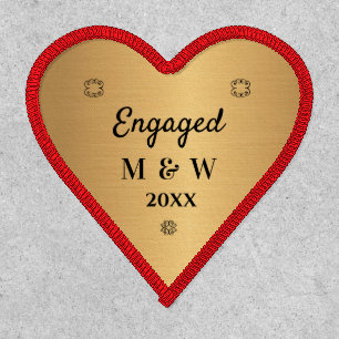 Engaged Announcement Gold Red Heart Personalize  Patch