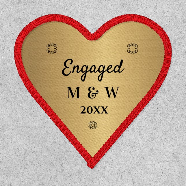 Engaged Announcement Gold Red Heart Personalize  Patch (Front)