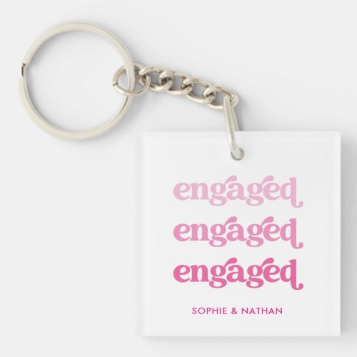 Engaged  Boho Pink Gradient Text and Photo Keychain