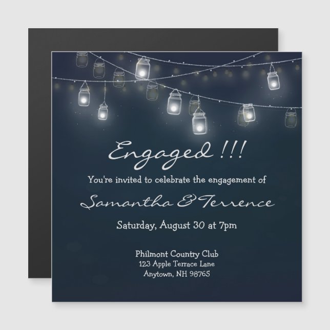 ENGAGED Cafe Lights Mason Jars Magnetic Invitation (Front/Back)