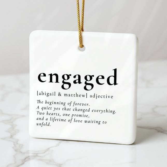 Engaged Calligraphy Photo Keepsake Ceramic Ornament (Creator Uploaded)
