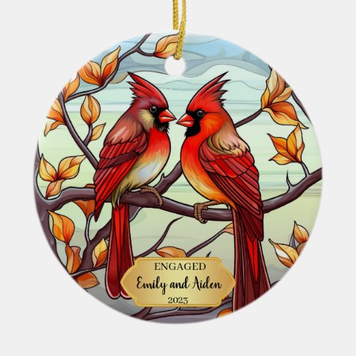 Engaged Christmas Cardinals Ornament