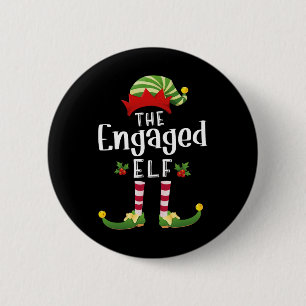 Engaged Christmas Elf Matching Pajama X-mas Party  Button
