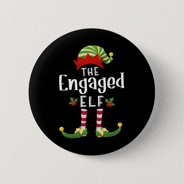 Engaged Christmas Elf Matching Pajama X-mas Party  Button (Front)