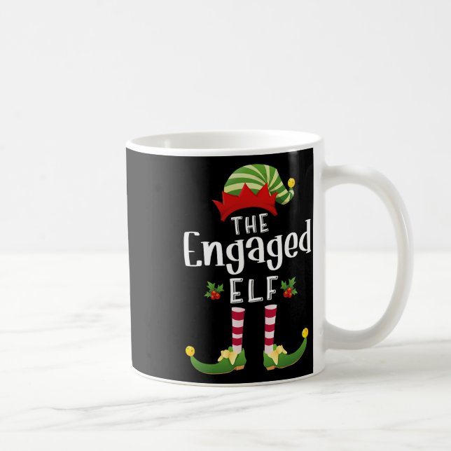 Engaged Christmas Elf Matching Pajama X-mas Party  Coffee Mug (Right)