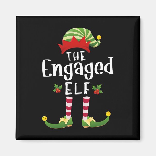Engaged Christmas Elf Matching Pajama X-mas Party  Magnet (Front)