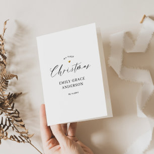 Engaged Christmas Holiday Gold Heart Personalized Card