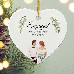 Engaged Christmas Keepsake Greenery Wedding Date Ceramic Ornament