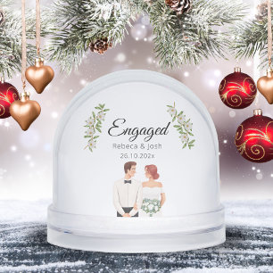 Engaged Christmas Keepsake Greenery Wedding Date Snow Globe